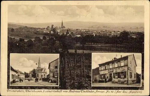 Ak Dromersheim Bingen am Rhein, Gastwirtschaft, Blick auf den Ort, Kirche