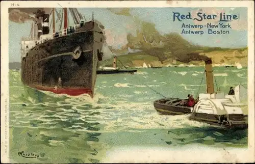 Künstler Litho Cassiens, H., Dampfschiff der Red Star Line, RSL, Schleppschiff