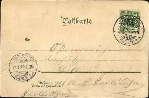 Litho Heiligenberg in Baden, Schlosseingang, Rittersaal, Hotel Post