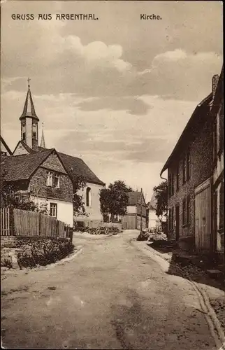 Ak Argenthal im Hunsrück, Straßenpartie mit Kirche