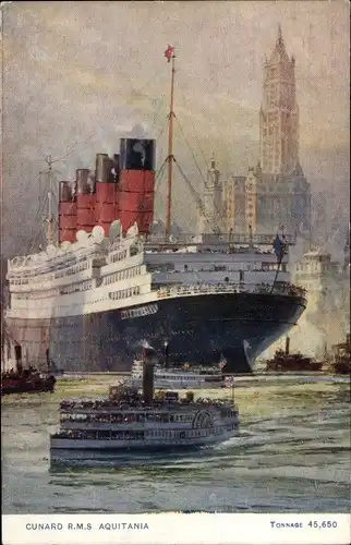 Künstler Ak Cunard RMS Aquitania, Passagierdampfer der Cunard Line