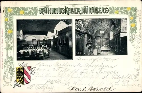 Passepartout Ak Nürnberg in Mittelfranken Bayern, Rathauskeller, Wappen