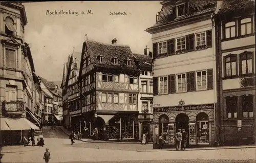 Ak Aschaffenburg in Unterfranken, Scharfeck, Geschäft von J. F. Trockenbrodt