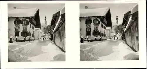 Stereo Foto Winter in Oberbayern Otto Schönstein, Ruhpolding, Dorfstraße