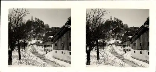 Stereo Foto Winter in Oberbayern Otto Schönstein, Karlstein Bad Reichenhall, Kapelle St. Pankraz