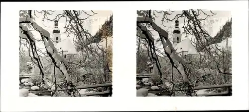 Stereo Foto Winter in Oberbayern Otto Schönstein, Ramsau im Berchtesgadener Land Oberbayern, Kirche