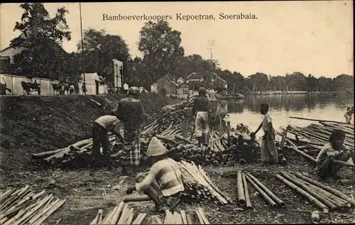 Ak Soerabaja Surabaya Java Indonesien, Bambusverkäufer