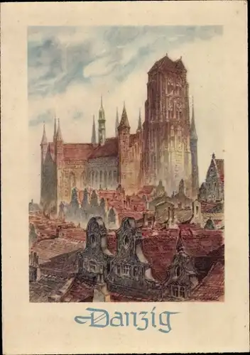 Künstler Ak Gdańsk Danzig, Ortsansicht, Marienkirche