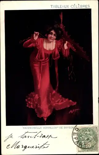 Künstler Ak Bryson, Mademoiselle Vermillon, Frau in rotem Kleid