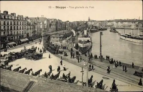 Ak Dieppe Seine Maritime, Vue generale du Port, Autos