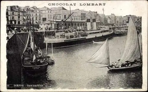 Ak Dieppe Seine Maritime, Gare Maritime, Chocolat Lombart