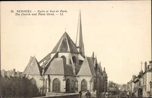 Ak Nemours Seine-et-Marne, Kirche, Rue de Paris