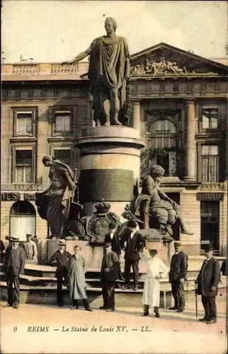 Ak Reims Marne, La Statue de Louis XV.