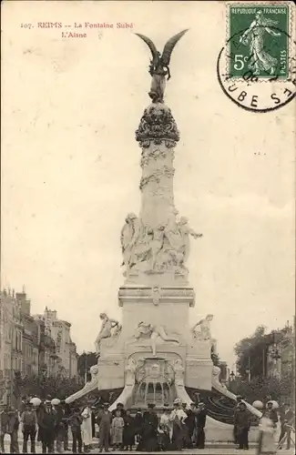 Ak Reims Marne, La Fontaine Sube, l'Aisne