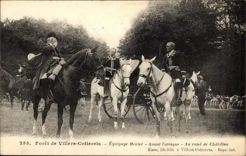 Ak Villers Cotterêts Aisne, Foret, Equipage Menier, Avant l'allaque, au rond de Chatillon