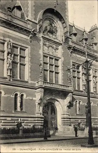 Ak Dunkerque Dünkirchen Nord, Porte principale de l'Hotel de Ville