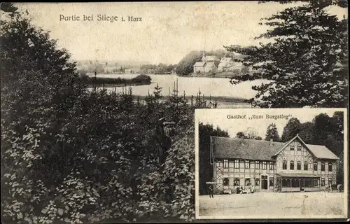 Ak Stiege Oberharz am Brocken, Waldpartie, Gasthof zum Burgstieg