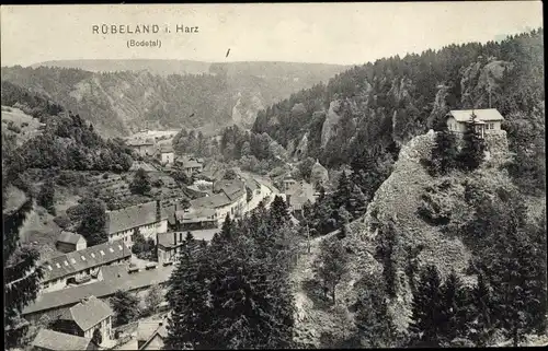 Ak Rübeland Oberharz am Brocken, Gesamtansicht, Bodetal, Felsen