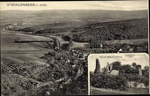 Ak Stecklenberg Thale im Harz, Gesamtansicht, Ruine Stecklenburg