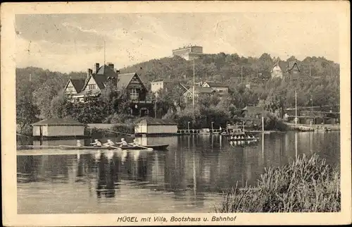 Ak Essen im Ruhrgebiet, Villa Hügel, Bootshaus, Bahnhof