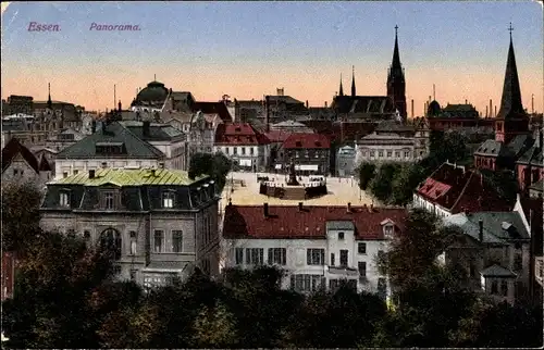 Ak Essen im Ruhrgebiet, Panorama, Denkmal, Kirchturm