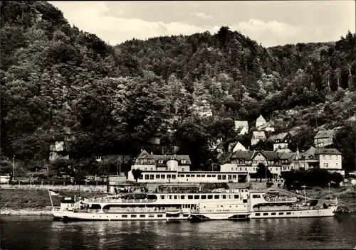 Ak Schmilka Bad Schandau Sächsische Schweiz, Ausflugsschiff MS Ernst Thälmann auf der Elbe