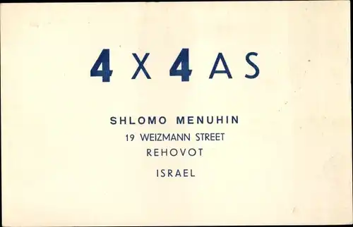 QSL Karte Jerusalem Israel, 4x4 AS, Shlomo Menuhin, Weizmann Straße 19, Rehovot