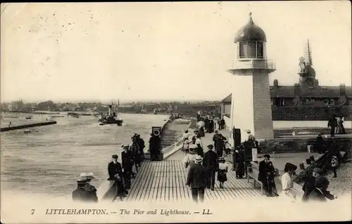 Ak Littlehampton West Sussex England, Pier, Leuchtturm