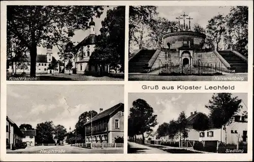 Ak Klosterlechfeld in Schwaben, Klosterkirche, Kalvarienberg, Hauptstraße, Siedlung