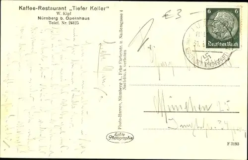 Ak Nürnberg in Mittelfranken, Kaffee-Restaurant Tiefer Keller