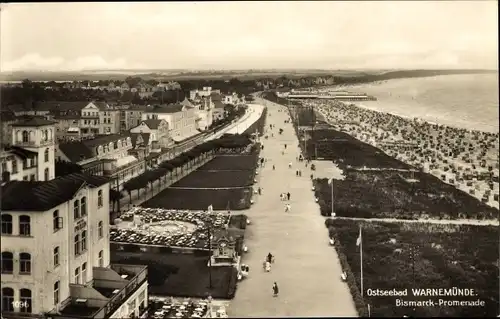 Ak Ostseebad Warnemünde Rostock, Bismarck-Promenade, Strand
