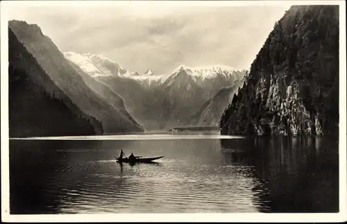 Ak Königsee Königssee Oberbayern, Panorama, Boot