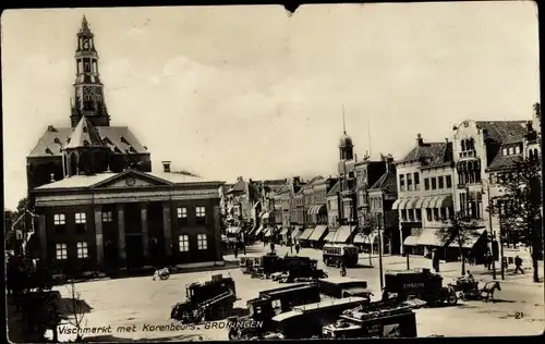 Ak Groningen Niederlande, Vischmarkt met Korenbeurs
