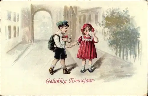 Ak Glückwunsch Neujahr, Kinder, Weinendes Mädchen