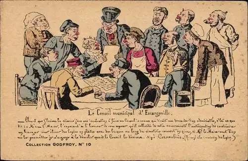 Künstler Ak Lavrate, Betrunkene am Tisch, Mann liest einen Brief vor