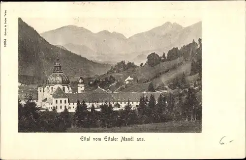 Ak Ettal Oberbayern, Kloster, Blick vom Ettaler Mandl