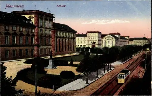 Ak Mannheim in Baden, Schloss, Straßenbahn