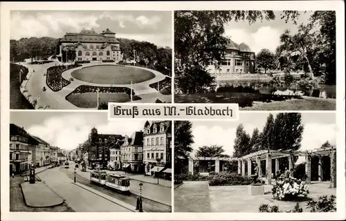 Ak Mönchengladbach am Niederrhein, Parkanlage, Straße, Straßenbahn