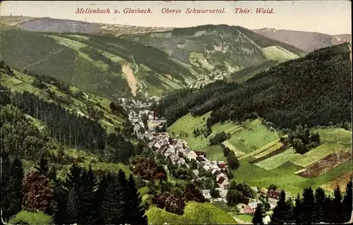 Ak Mellenbach Glasbach in Thüringen, Panorama, Schwarzatal