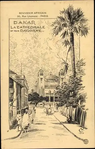 Künstler Ak Dakar Senegal, Kathedrale, Rue Dagorne
