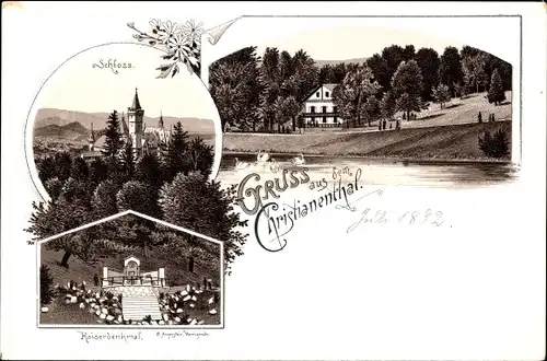 Litho Christianenthal Rohlstorf in Schleswig Holstein, Schloss, Kaiserdenkmal