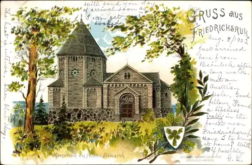 Litho Friedrichsruh Aumühle im Herzogtum Lauenburg, Bismarck-Mausoleum, Wappen