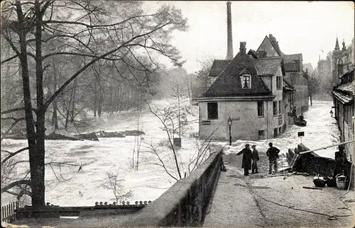 Ak Nürnberg in Mittelfranken, Hochwasser-Katastrophe 1909, überflutete Agnesbrücke