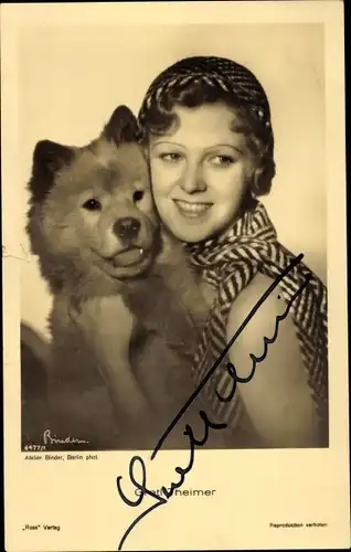 Ak Schauspielerin Gretl Theimer, Portrait mit Hund, Autogramm