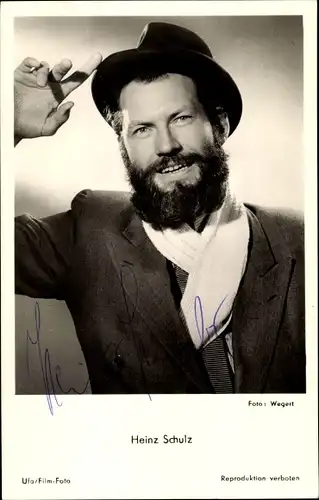 Ak Schauspieler Heinz Schulz, Portrait mit Hut, Autogramm