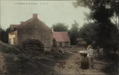 Ak Französische Tracht, Wohnhäuser, Holz, Liebespaar