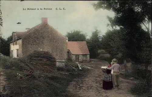 Ak Französische Tracht, Wohnhäuser, Holz, Liebespaar