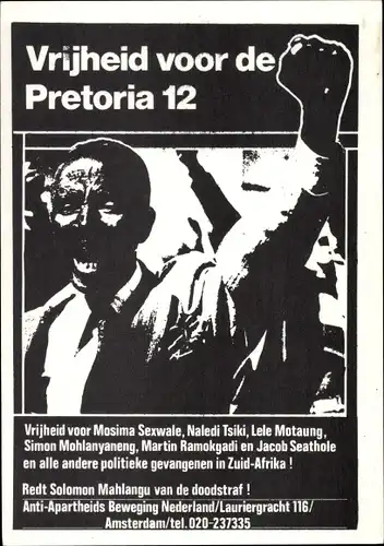 Ak Südafrika, Anti-Apartheid,Vrijheid voor de Pretoria 12,Mosima Sexwale, Maledi Tsiki, Lele Motaung