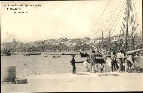 Ak Alicante Valencia Spanien, El Muelle