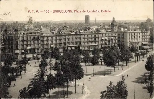 Ak Barcelona Katalonien Spanien, Plaza de Catalunya